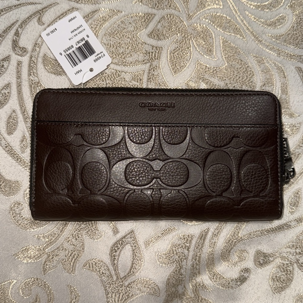 Coach Embossed Accordn Signature Leather Wallet - Dark Brown - Picture 11 of 11